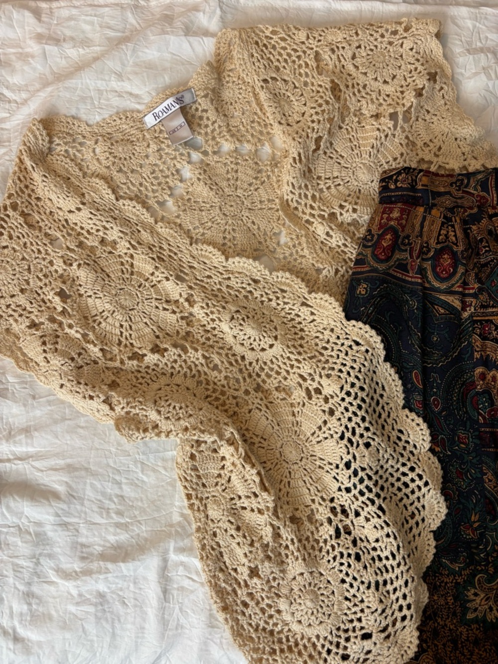 Roamans Crochet Open Cardigan in Cream Size Medium